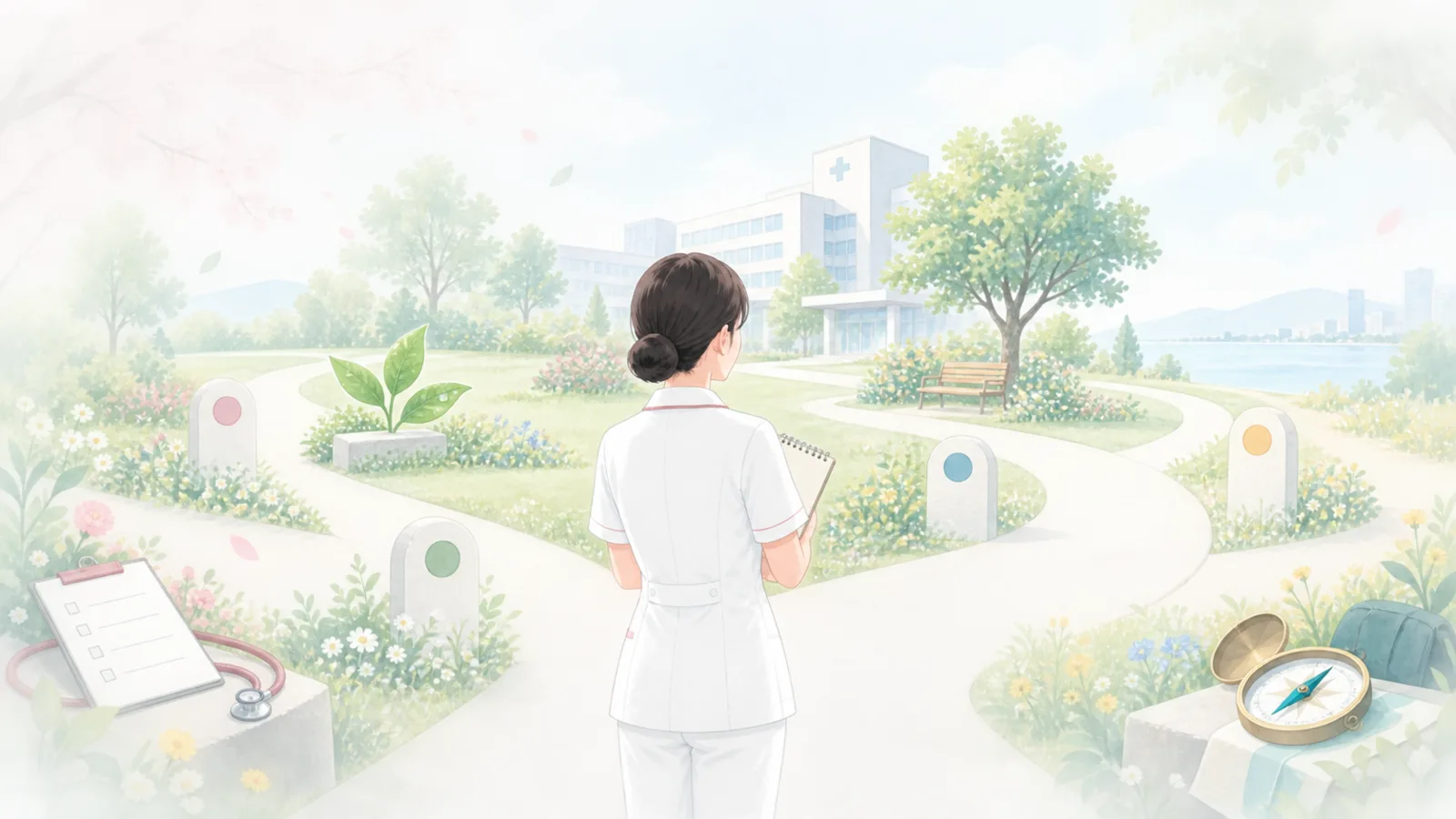 経験年数だけに縛られず複数の進路を考える看護師のイラスト