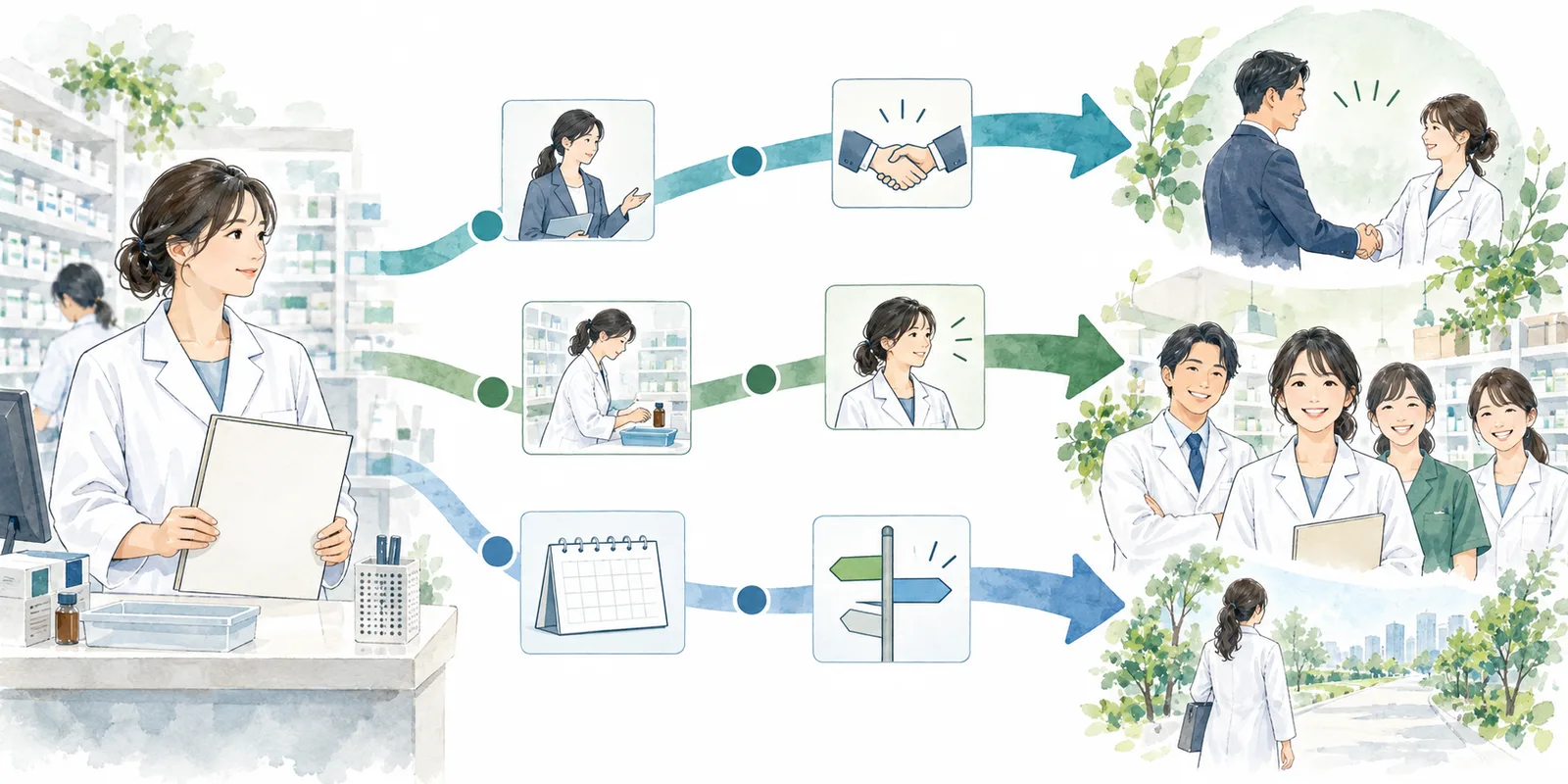 雇用安定措置、紹介予定派遣、期間制限から次の雇用へ進む三つの経路の図解
