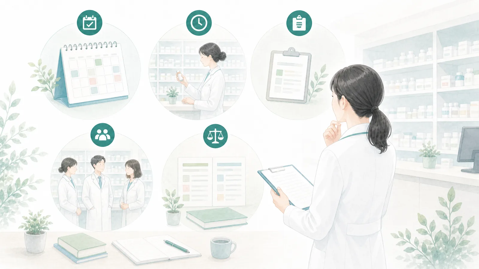 派遣の働き方に向いている薬剤師の特徴を整理するイラスト