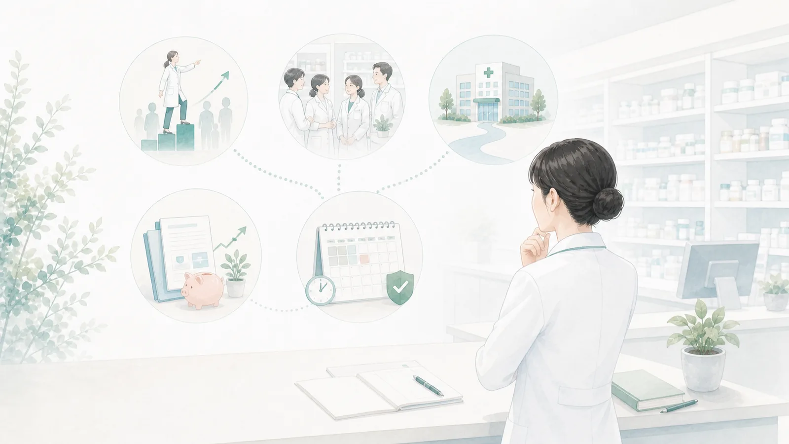 派遣以外の働き方も検討したい薬剤師の特徴を整理するイラスト